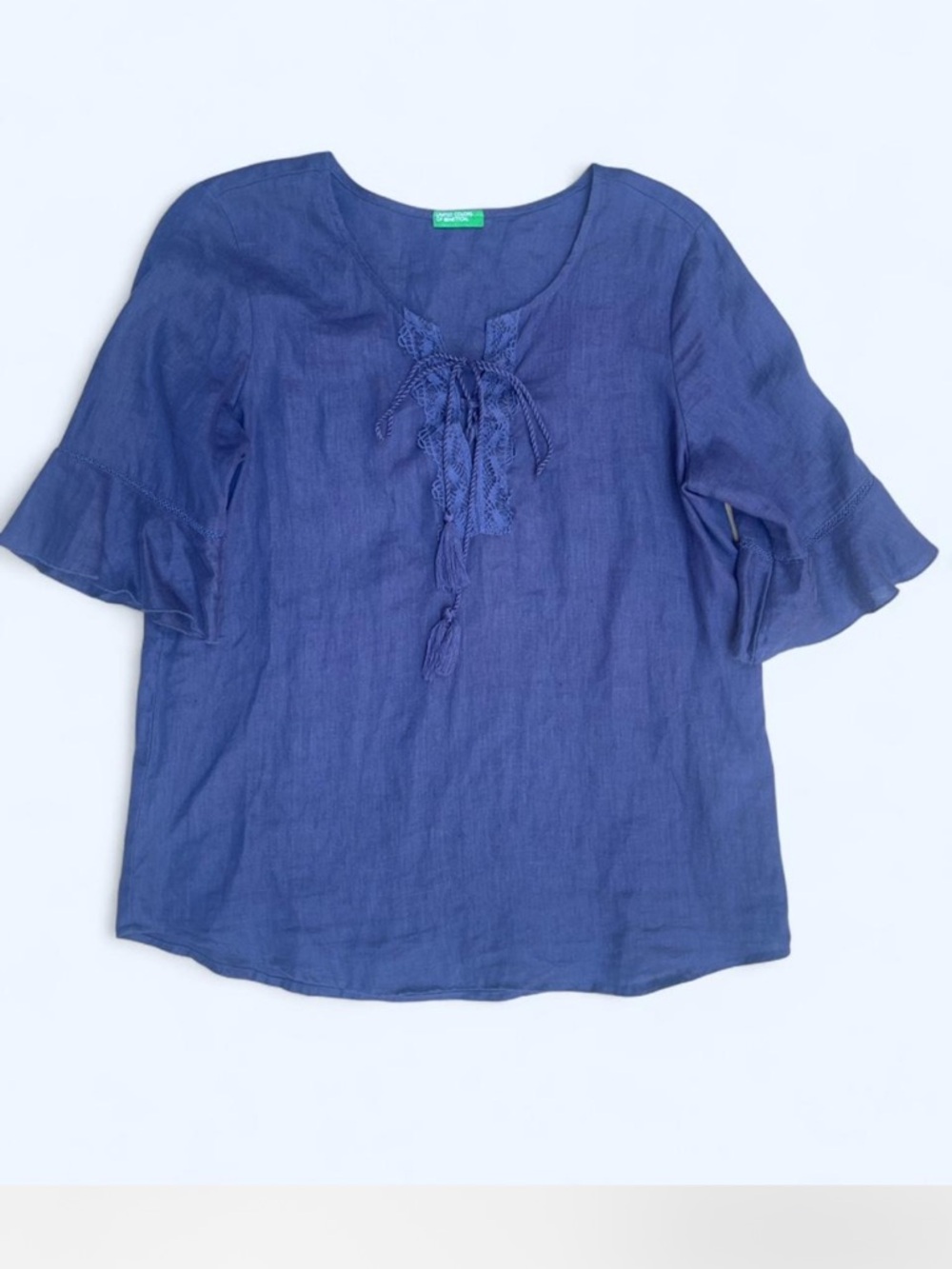 United Colors Of Benetton 100% linen Blue Blouse minimalist spring nautical S
